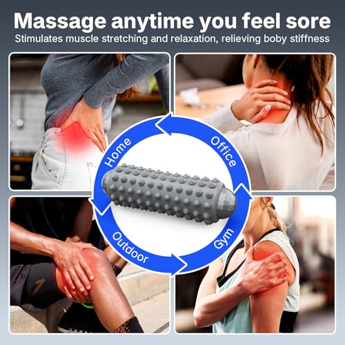 Mini Electric Massage Roller 4 Speeds Vibrating Massage Ball, 2-in-1 Portable Muscle Massager Gun & Roller for Muscle Relief, Detachable Heads, Rechargeable, For Fitness, Office, Travel (Gray) - color: Gray