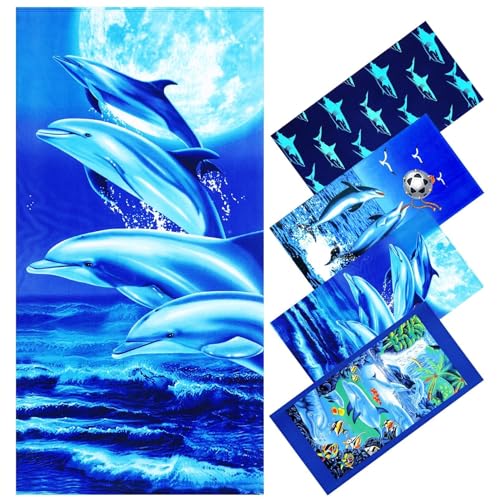 1 Pcs Oversized Terry Beach Towel 36 x 72 in Soft Extra Large Big Pool Swim Towels for Adults XL Clearance Big Travel Blanket Cruise Vacation Accessories Essentials Lounge Chair Cover Dolphin Sea - color: Blue Dolphin Sea Terry