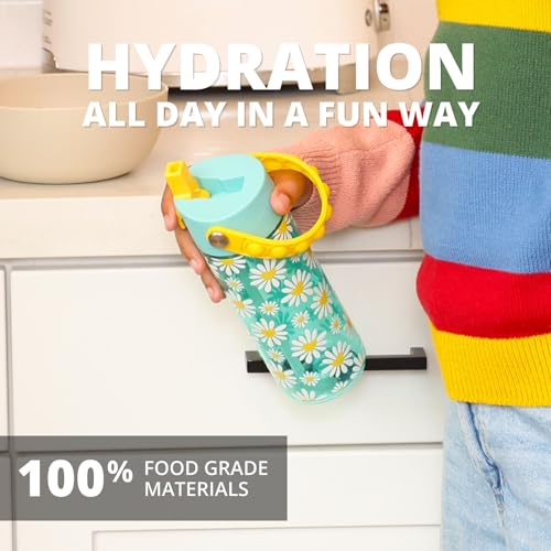 Elemental Water Bottles for Kids - Splash Kids Water Bottle for School with Pop-it Handle - BPA Free Tritan Plastic Water Bottle with Straw Leak Proof when Spout is Closed - Daisy Heart - 18oz - color: Daisy Heart Robin's Egg