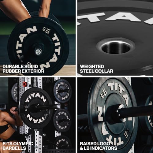 Titan Fitness Economy Series Black Olympic Bumper Plates, Durable Rubber Exterior with Steel Core, Weightlifting and Strength Training Weight Plate - size: 10 LB Pair