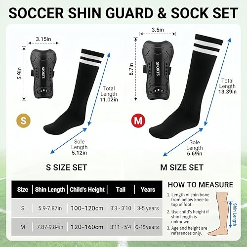 3 Pairs Soccer Shin Guards for Kids Youth+ 3 Pairs Long Soccer Socks Flexible Football Shin Pads Shin Protectors for 3-15 Years Old Boys Girls Children Teenagers for Football Games - size: M 3'11-5’4 Tall