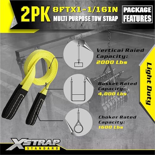XSTRAP STANDARD 2PK 1''x 8FT Lift Sling Web Strap/Wear Guard End, Heavy Duty Flat Eye Lifting Sling with 2 Reinforced Loops for Tree Saver Lifting Furniture Appliances Machine - style: 2pk 1''x8ft
