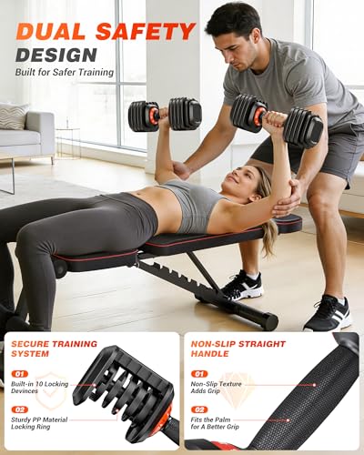 Rendpas Adjustable Dumbbells Set 25/55/80lbs, 10-in-1/16-in-1 Free Weights Set, 1-Second Quick Adjust,Space-Saving Home Gym Strength Training for Men Women - size: 25LBS Pair-10 Weights