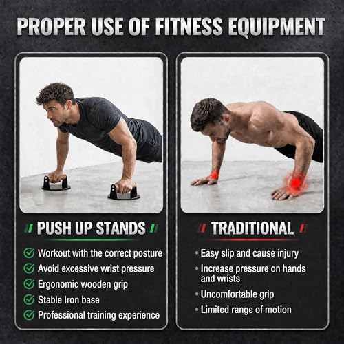 Heavy Duty Push Up Bars with Beech Wood Handles, Iron Push Up Stands for Floor, 220LBS Support Non-Slip Portable Pushup Handles, Home Gym Equipment for Chest Arm Full Body Strength Training Men - color: Black (circular)