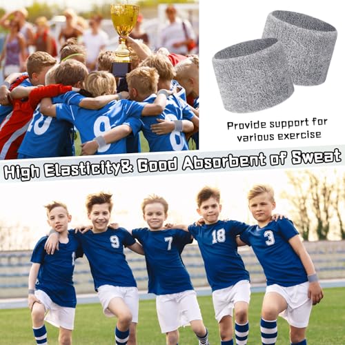 Lounsweer Wrist Sweatbands Bulk for Kids Adult Teams Sweat Bands Sports Wristband Athletic Neon Sweatbands for Football Basketball Tennis Running Gym Party Gifts - color: Gray