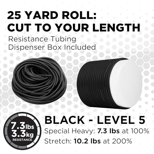 THERABAND Latex Resistance Tubing, Black, Special Heavy Level 5, 25 ft Roll, Professional Grade for Upper and Lower Body Workouts, Cut-to-Length, Color-Coded Resistance Levels - color: Level 5 / Special Heavy - Black, size: 25 Foot