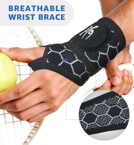 HiRui Upgraded 3D Knit Breathable Wrist Brace Wrist Wrap, Extended Length Adjustable Compression Strap, Elastic Support for Wrist Pain Relief, Carpal Tunnel, Sports, Gym & Daily Use (2, Black) - color: Black