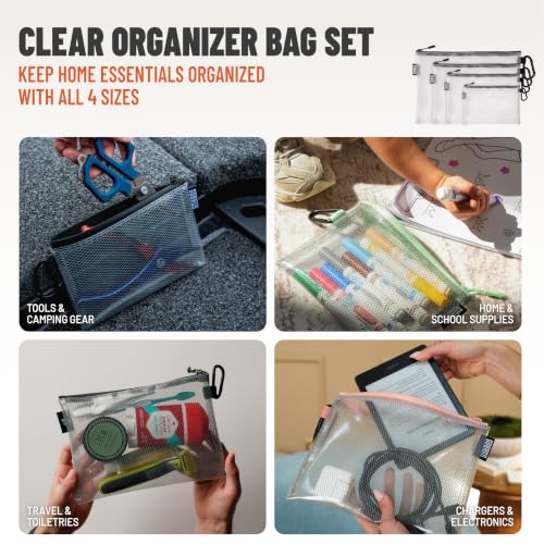 GOBAGS Air Production Multi-Size Clear Zipper Pouch (4‑Pack) – Cable Organizer & Travel Gear Bag for Electronics, Camera Accessories, Tool Pouch & Small Tech Storage - color: Black, size: Multi