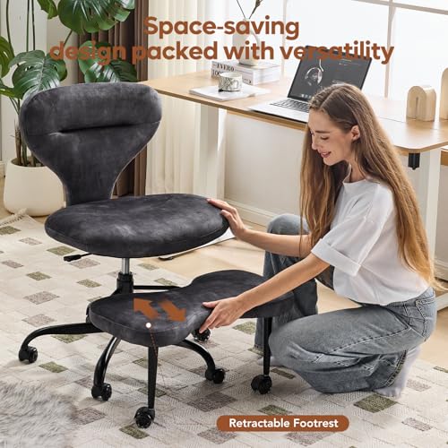 YFO Ergonomic Cross Legged Office Chair and ADHD Meditation Chair with Silent Wheels for Home Office Desk Chair and Yoga, Wider Backrest Support and Storage Pockets Design, Velvet Fabric, Grey - color: Velcet-grey