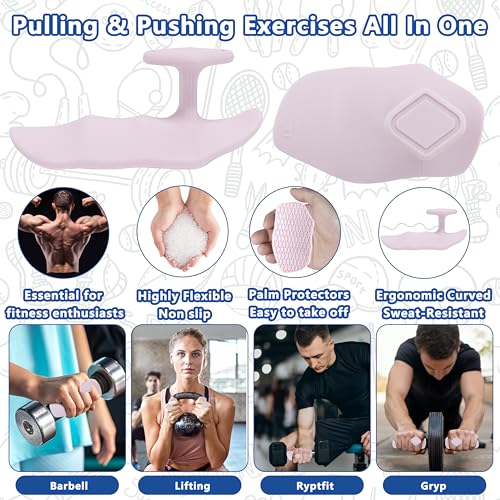 Large Anti-Slip Gym Workout Grips for WeightLifting,Silicone Hand Protector | Gym Towel,Storage Case,Ergonomic Rubber Gym Gloves for Men Women,Gym Hand Palm Protection Pads for Dumbbell,Barbell,Rypt - color: Pale Pink