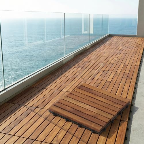 Bare Decor EZ-Floor in Solid Teak Wood, 1 Tile ONLY, Long Slat - size: 1 Tile (1 sq ft)