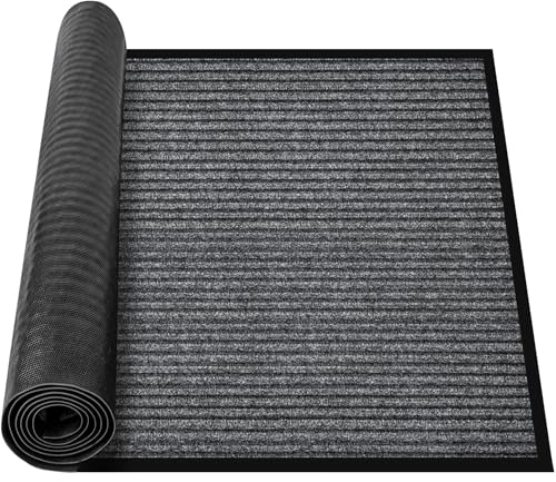 MYFAMIREA Commercial Floor Mat 4' x 8' Extra Large Front Door Industrial Rug Heavy Duty Brush Step Entrance Mat Weather Utility Rug with Non Slip Rubber Backing Low Profile for Entryway, Charcoal Grey - size: 4 x 8 Feet