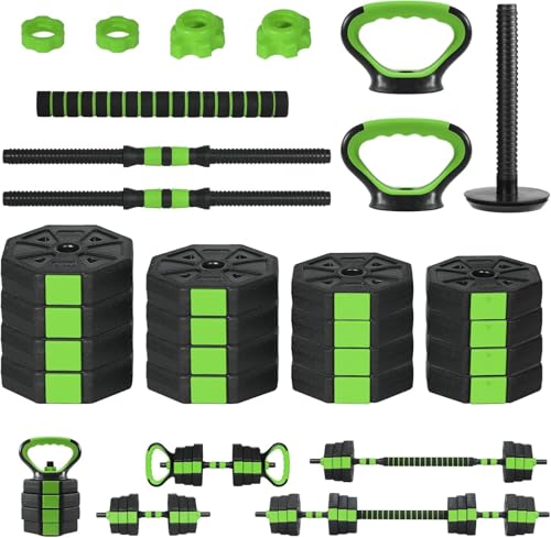 Adjustable Dumbbell Set, 44/66/88Lbs 4-in-1 Free Weights for Home Gym, Converts to Kettlebell & Barbell with Connector, Non-Slip Grip, Ideal for Men & Women Strength Training - color: Black Green
