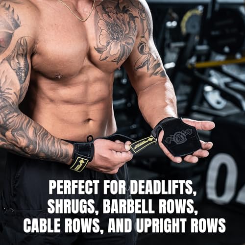 MANUEKLEAR Gym Straps Weight Lifting, Double Leather Lifting Straps for Men Deadlift with Cushion Wrist Loop, Gym Lifting Wrist Wraps for Weightlifting - color: One Size - Black
