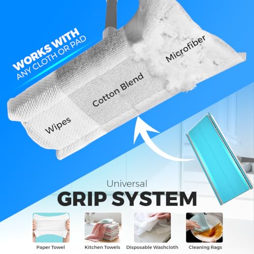 FlexiClamp Sweep & Mop Kit - Durable Cleaning Tool for Hardwood, Tile, Marble & Laminate Floors, Home, Kitchen Cleaning Essentials. (Include 10 Dry Cloths)