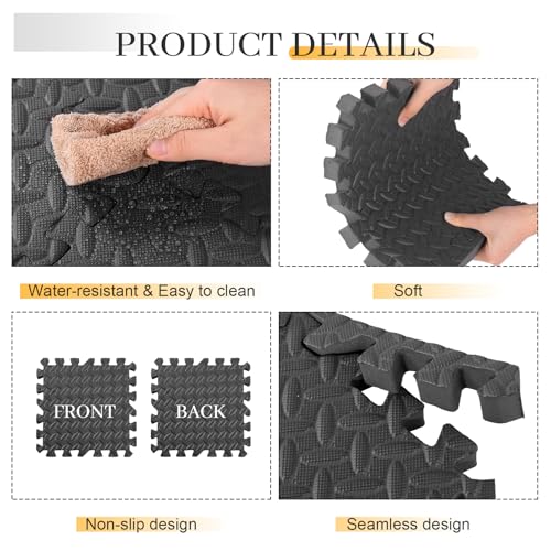 Arrowbash 12x12x1 Inch EVA Thick Interlocking Foam Floor Tiles Puzzle Exercise Mat Foam Mats for Home Gym Pets(Black,12) - color: Black, size: 12