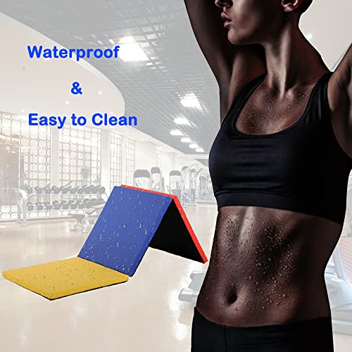 Gymnastics Tumbling Mat, 3 Folding Exercise Mat with Handle, All-Purpose Home Gym Mat for Tumbling, 6'x2'x2' - color: Colorful