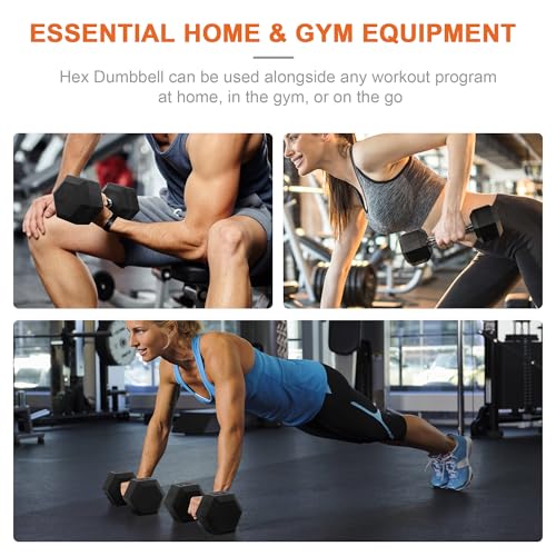Fitvids Rubber Encased Hex Dumbbell Set Contoured Handle for Muscle Toning, Strength Building & Full Body Workout, 60LB, 100LB, 150LB and 550LB Set - style: 150LB Set (5-25LB Pairs)