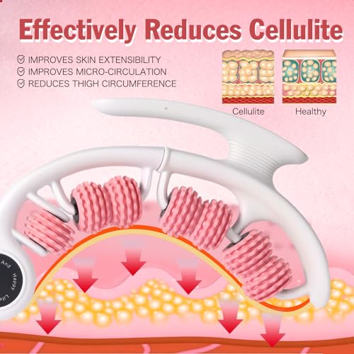 Cellulite Massage Tool Lymphatic Drainage Massager for Thighs & Legs & Buttocks, Anti Cellulite Roller with Detachable Handles Fascia Massage Tool for Contoured & Smoother Skin, White-Pink - color: Pink