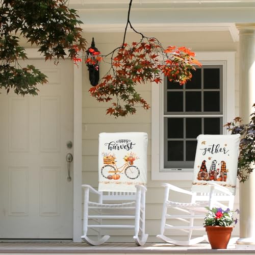Moukeren Fall Chair Back Cover Set of 6 Thanksgiving Pumpkin Slipcovers Stretch Dining Chair Back Covers Farmhouse Removable Elastic Seat Protector for Home Thanksgiving Harvest Party Kitchen Decor - style: Pumpkin