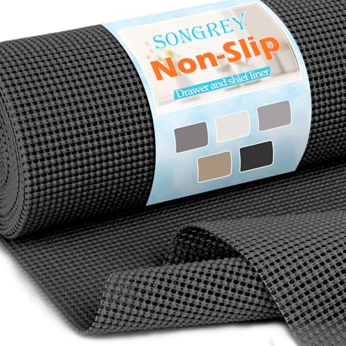 Songrey Non-Adhesive Drawer and Shelf Liner, Non Slip Cabinet Liners, Protect Kitchen Cupboard, Bathroom Drawers, Breathable, Thick Strong Grip mat (12IN x 10FT, Black) - color: Black, size: 12"W x 120"L