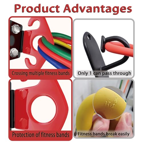4 PCS Resistance Band Wall Anchors, Exercise Band Wall Anchor, Gym Wall Hooks for Resistance Bands, Workout Wall Mount Anchor for Physical Therapy and Small Space Home - color: Red