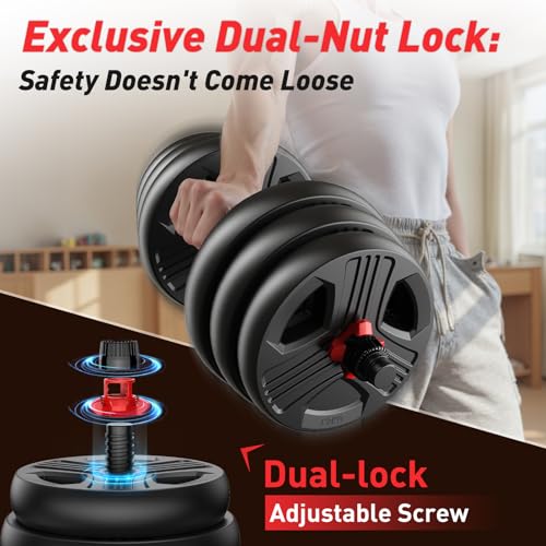 FITPLAM Adjustable dumbbell set,20/35/45/55/70/90lbs Free Weights set with upgraded nut, 5 in 1 Weight Set Used as Kettlebells, Barbell, Push up Stand, Fitness Exercise for Home Gym Suitable Men/Women - style: 90LB Total(45LB Each)