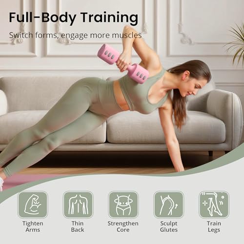 2-in-1 Adjustable Dumbbell Set for Women - 4 Levels (2.2lbs to 12.1lbs) - Home Gym Weights for Women at Home - Fitness Dumbbells - color: Pink