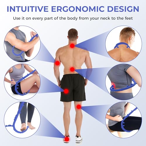 Massage Stick,Handheld Trigger Point Back and Neck Massager Cane, Deep Tissue Self Massage Tool for Muscle Knots and Myofascial Release,for Pain Relief and Muscle Recovery,Blue - color: Blue