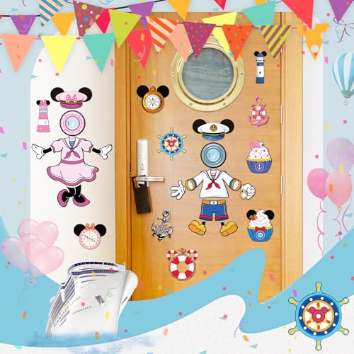 RiVolTa Mouse Cruise Door Decorations - 24 Pcs Large Ship Cabin Magnet Stickers Cute Blue Pink Mice Captain Sea Navigation Car Anchor Magnetic Decor for Holiday Carnival Party Stateroom Refrigerator - color: Dress Up