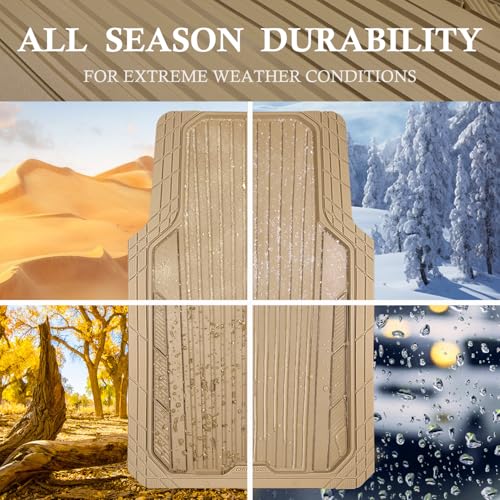 CAR PASS Heavy Duty Sporty Rubber Car Mats, Deep Dish All Weather Car Floor Mats Full Set, Waterproof Anti-Slip Automotive Matts Rugs Trim to Fit for Most Sedans SUVs, 4-Piece All Beige - color: beige