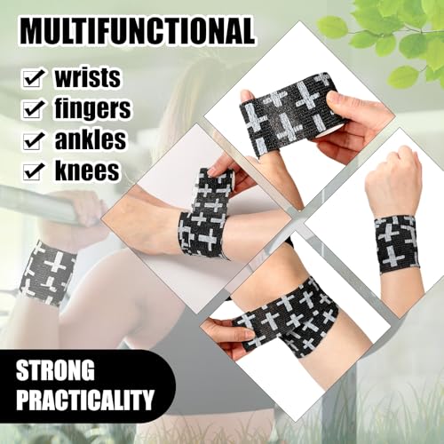 Geiserailie 12 Pack Christian Athletic Tapes 2 Inch x 5 Yards Self Adhesive Bandages Sports Wraps Breathable Elastic Wrap Non Woven Bandage for Wrist, Ankle, Baseball Football(Black) - color: Black