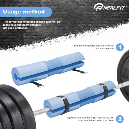NEALFIT Barbell Pad Squat Pad for Squats—Squat Bar Pad—Great for Weightlifting,Lunges and Hip Thrusts—Foam Sponge Pad—Fit Standard and Olympic Bars Perfectly - color: Light Blue