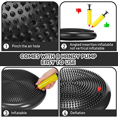 Jerify 4 Pcs Wiggle Seat Flexible Inflated Wobble Cushion Stability Balance Pad Balance Disc Sensory Seat for Men Women Fitness Physical Exercise Improving Posture Home Office - color: Black