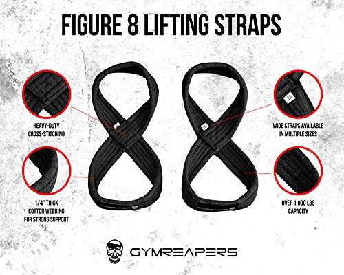 Gymreapers Figure 8 Lifting Straps For Deadlift, Powerlifting, Strongman, & Cross Training Strong Weightlifting Wrist Straps For Men, Women - color: Black, size: Large