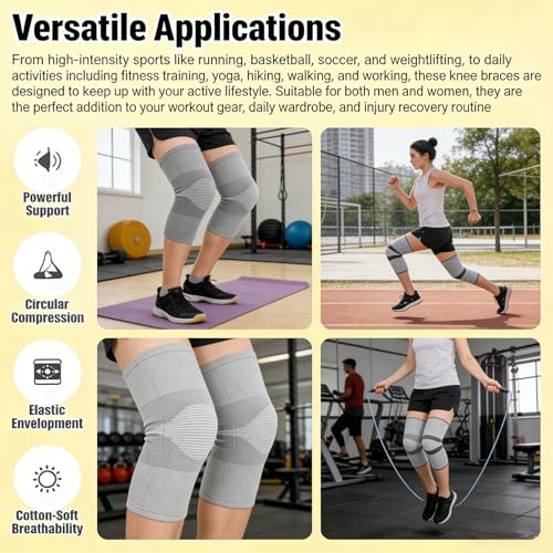 Bamboo Charcoal Compression Knee Sleeve - Elastic Knee Braces for Men & Women - Breathable Knee Support for Arthritis, Running, Workout, Joint Pain Relief (Gray, Small) - size: Small