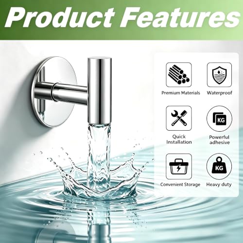 Heavy Duty Adhesive Hooks, Stainless Steel Towel Hooks for Bags, Towels, Robes, Hats, Aprons – No Drill Bathroom, Kitchen, Hotel Wall Hooks (Chrome, 4 Pack) - color: Chrome, size: Adhesive "T" Shape- 4 Pack