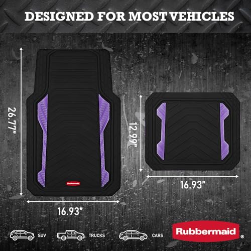 Rubbermaid Car Floor Mat, Heavy Duty All-Weather Car Mats Full Set with Dual-Tone Purple Aluminum Inserts – Universal Fit, Anti-Slip Backing, Trim-to-Fit for Most SUV, Sedan, Van - color: Purple