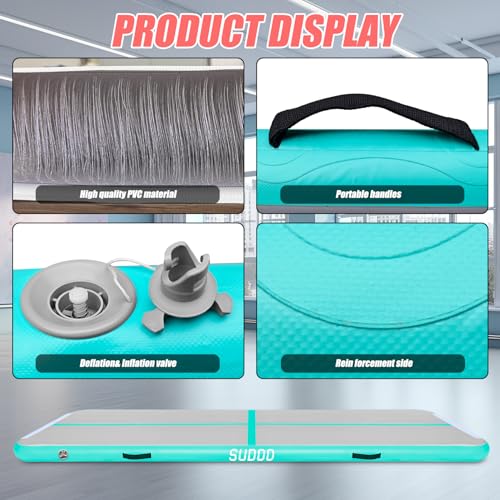 SUDOO Gymnastics Air Mat 10ft/13ft/16ft Inflatable Air Tumble Track Mat 4" Thick Tumbling Mat With Pump or No Pump for Training Tumble Yoga Cheerleading Parkour Beach Water Activities Home Use - color: Green, size: 13ft*3.3ft*4in (4*1*0.1m)