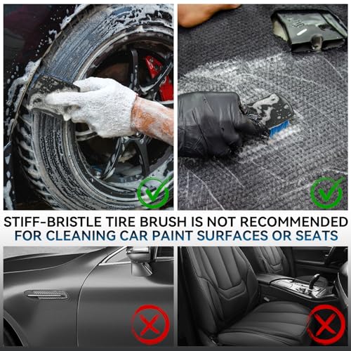 Tire Brushes for Cleaning Tires, Car Wheel Brushes for Cleaning Wheels, Rim Cleaner Brush for Car Detailing, Premium Wheel Cleaner Brush Kit Safe for Cars, Trucks, SUVs, RVs, Motorcycles