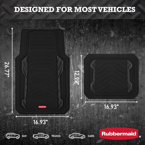 Rubbermaid Car Floor Mat, Heavy Duty All-Weather Car Mats Full Set with Dual-Tone Black Aluminum Inserts – Universal Fit, Anti-Slip Backing, Trim-to-Fit for Most SUV, Sedan, Van - color: Black