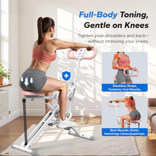 Squat Machine, MERACH R07 2 in 1 Squat Rowing Machine, Easy Setup & Foldable Exercise Equipment, Glute Trainer Machine, Glutes & Leg Home Workout Machine - color: Pink