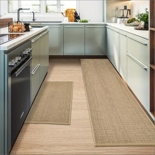 Artoid Mode Washable Non-Skid Kitchen Rugs and Mats Set of 2, Rubber Backing Absorbent Kitchen Mats for Floor Front of Sink Hallway - 17x29 and 17x60 Inch - color: Linen, size: 17" x 29" /17" x 60"