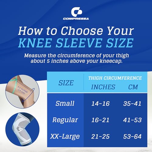 Compressa Knee Sleeve for Women & Men (Regular) - Non-Slip Compression Support for Joint Pain, Muscle Recovery, Arthritis, and Injury Relief - size: Regular