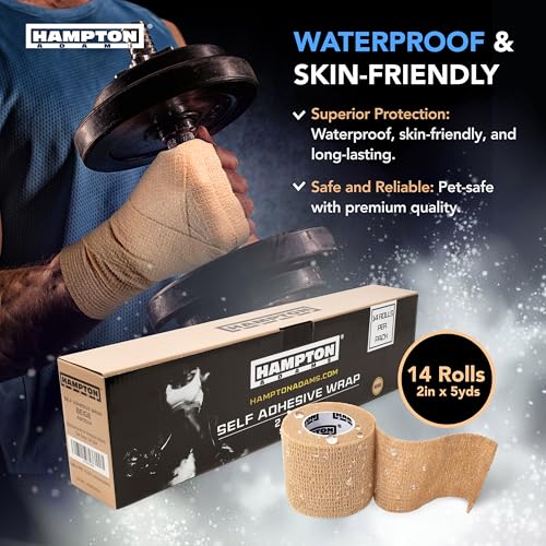 Hampton Adams | As Seen on Shark Tank | Self Adhesive Bandage Wrap (14-Pack) | 15ft | Pet Safe | Breathable Athletic Elastic Cohesive Bandage for Sports Injury Ankle Knee Wrist sprains (Beige) - color: Beige