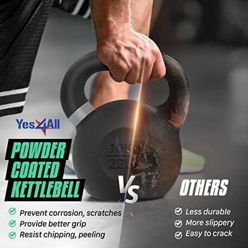 Yes4All Powder Coated Kettlebell, Cast Iron Core Kettlebells with Non-Slip Handle & Flat Bottom for Conditioning, Heavy Duty for Strength Training, 9lb to 71lb - Single & Pair - color: Light Green, style: B. Pair