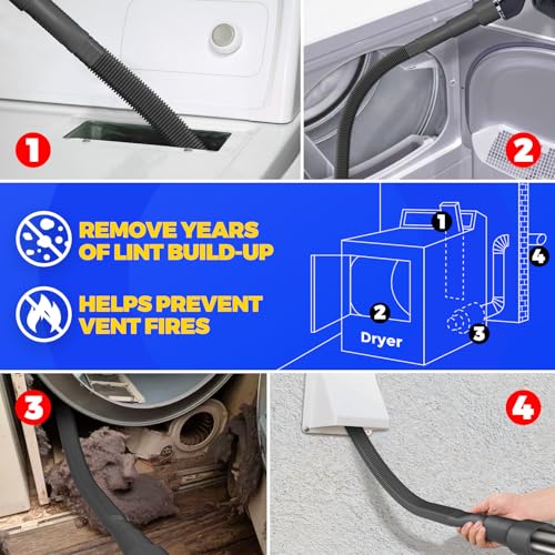 Holikme Dryer Vent Cleaner Kit 2Pack - Lint Vacuum Attachment & Brush | Black Dryer Vent Vacuum Hose Attachment & Brush Reach Deep Traps - Remove Hidden Lint, Speed Drying & Reduce Fire Risk - color: Black
