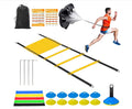 Hands Free Speed Agility Training Equipment Set - 20ft Agility Ladder, 10 Disc Cones, Resistance Parachute, 5 Resistance Bands & Carry Bag | Football Soccer Basketball Fitness Drills - color: Warm Yellow