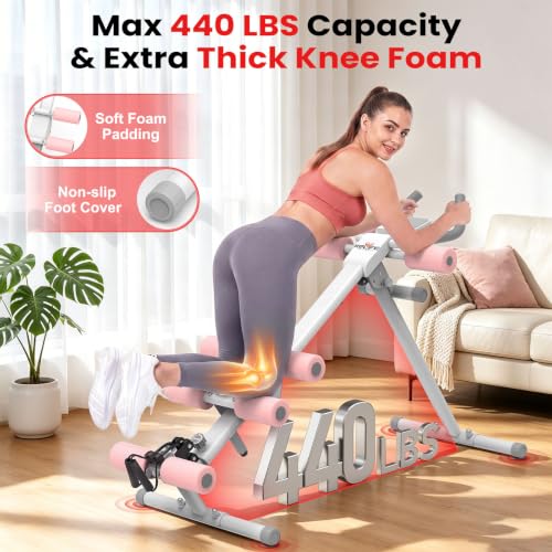 RELIFE REBUILD YOUR LIFE AB Workout Machine Adjustable Ab Trainer Machine Foldable Ab Cruncher Strength Training Equipment for Home Gym, Full Body Workout Equipment 440 LBS - color: Pink-1