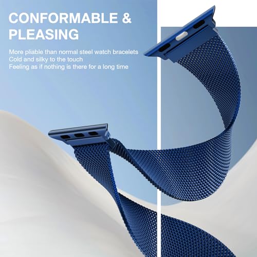 Stainless Steel Milanese Loop Compatible with Apple Watch Bands 46mm 42mm 44mm 45mm 49mm 38mm 40mm 41mm men and women, Magnetic Clasp Replacement for iWatch Ultra Series 11 10 9 8 7 SE 6 5 4 3 2 1 - color: Blue, size: 38/40/41/42mm(Series 11/10)